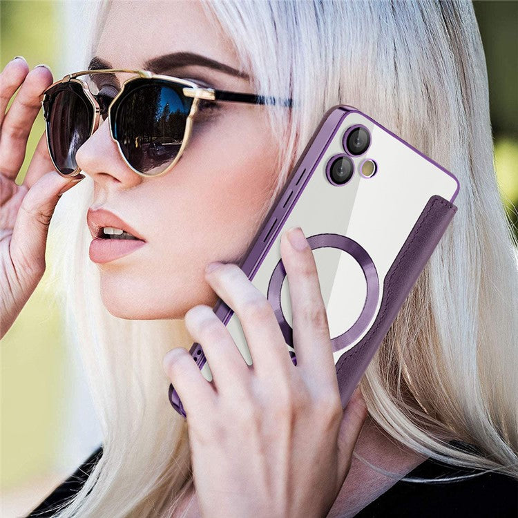 For Samsung Galaxy A05 4G Magnetic Case RFID Blocking Card Holder PU Leather Phone Cover - Purple