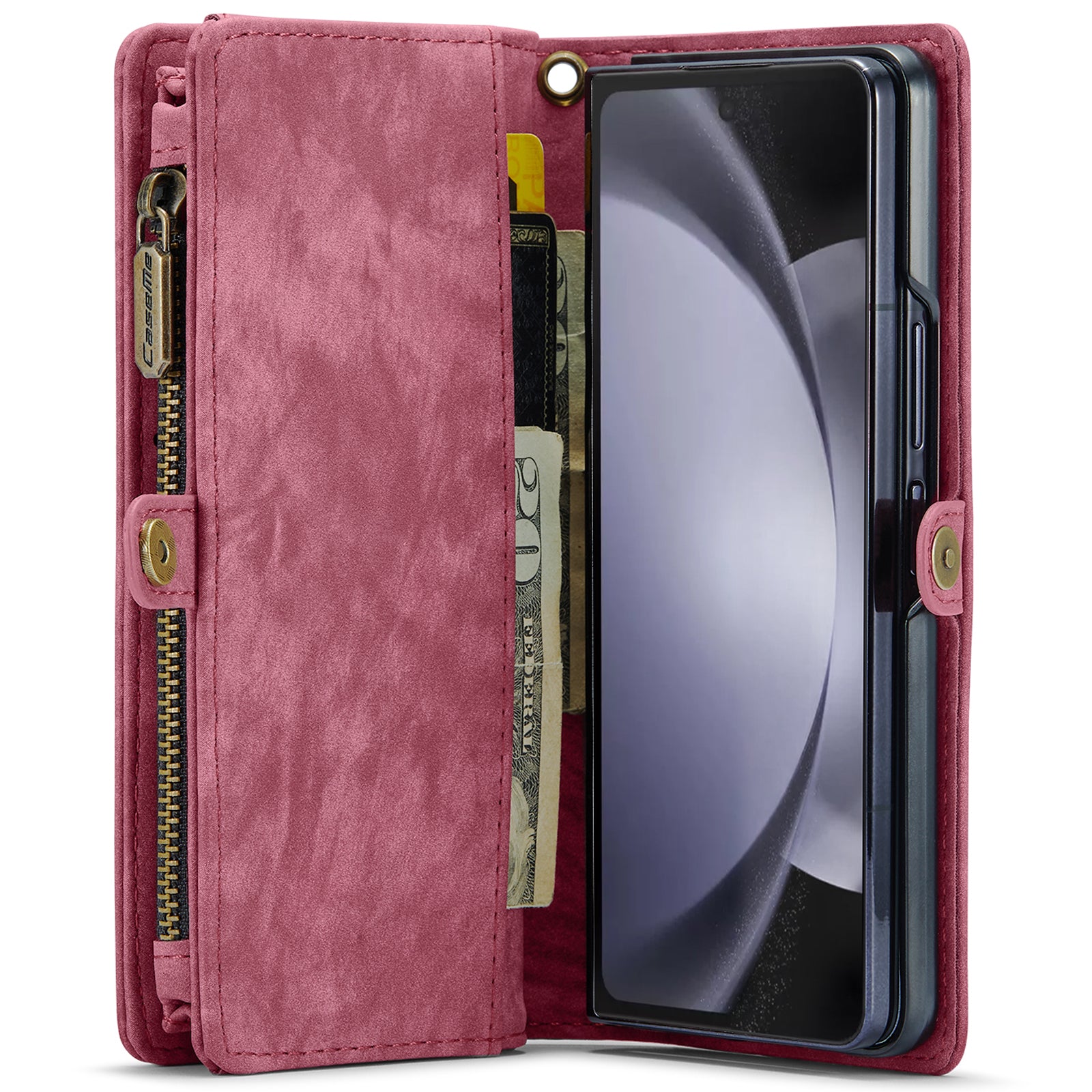 CASEME 008 Series for Samsung Galaxy Z Fold6 5G Case Leather Phone Cover Zipper Pocket - Red