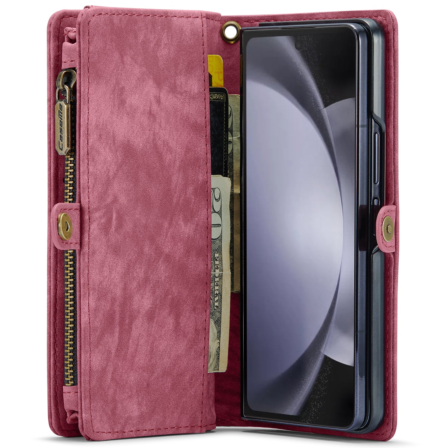 CASEME 008 Series for Samsung Galaxy Z Fold6 5G Case Leather Phone Cover Zipper Pocket - Red