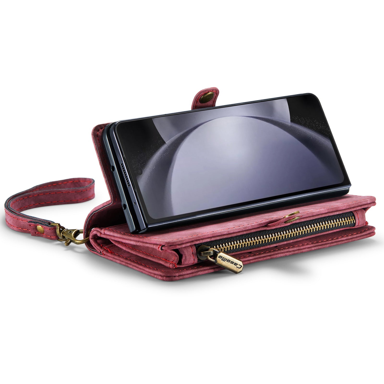 CASEME 008 Series for Samsung Galaxy Z Fold6 5G Case Leather Phone Cover Zipper Pocket - Red