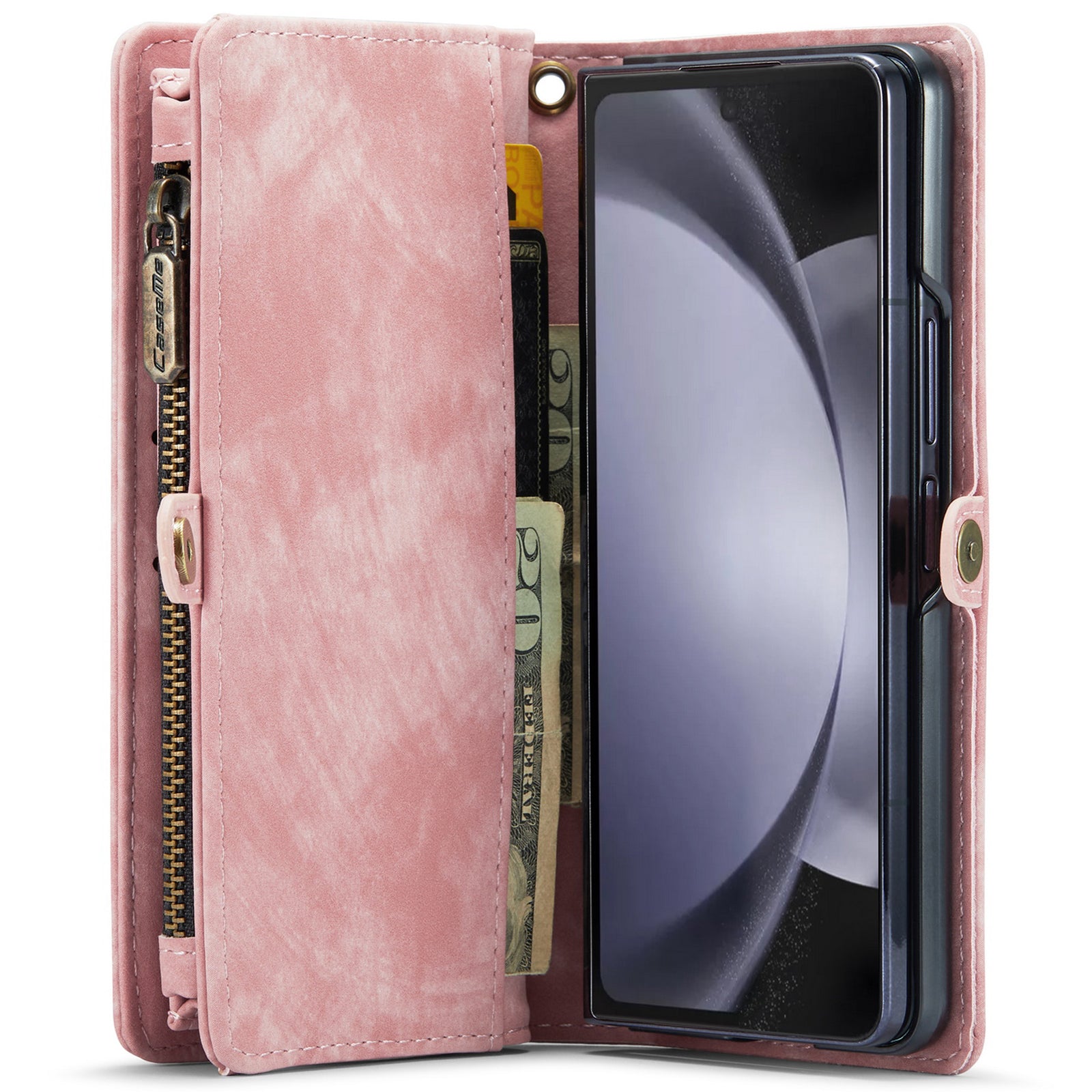 CASEME 008 Series for Samsung Galaxy Z Fold6 5G Case Leather Phone Cover Zipper Pocket - Pink