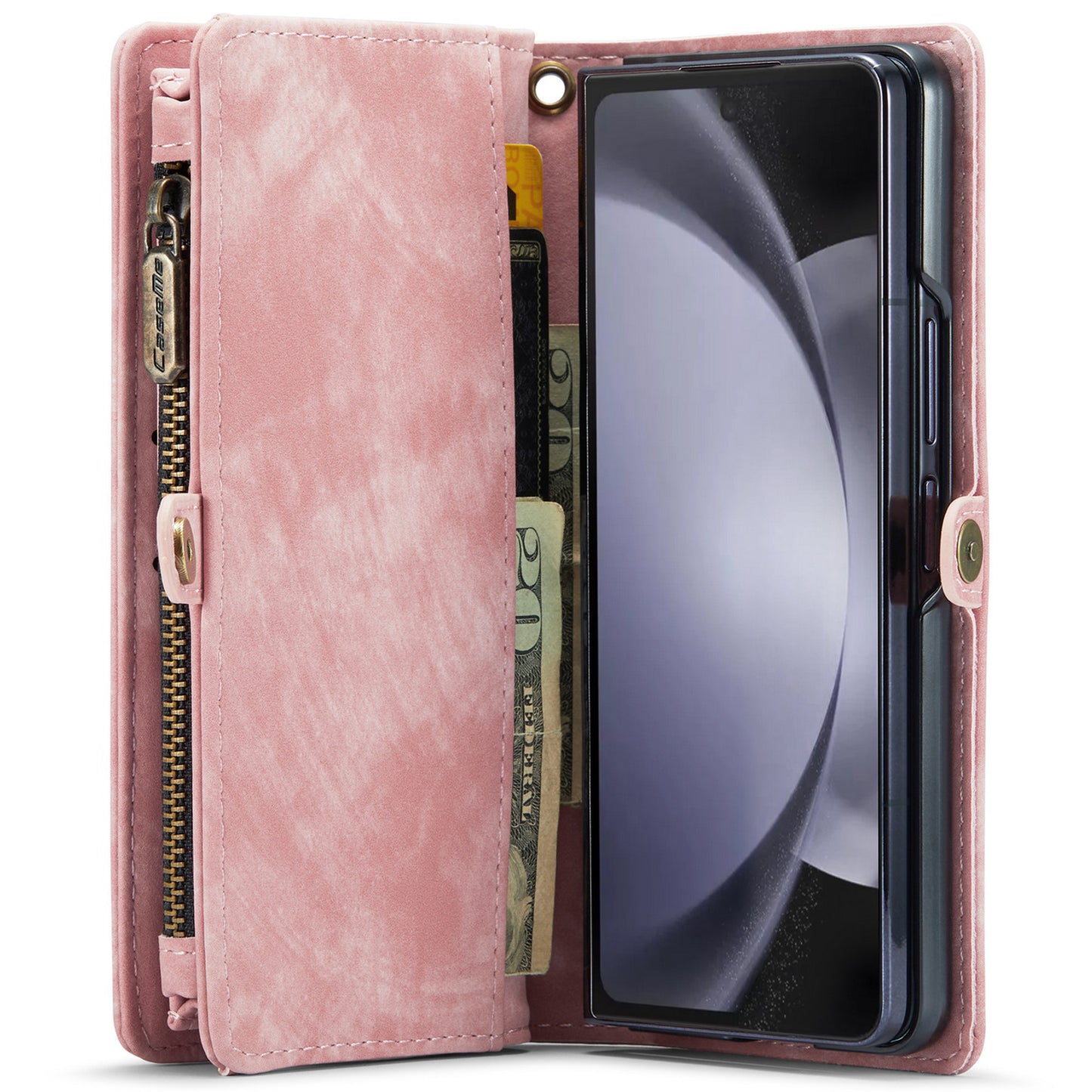 CASEME 008 Series for Samsung Galaxy Z Fold6 5G Case Leather Phone Cover Zipper Pocket - Pink