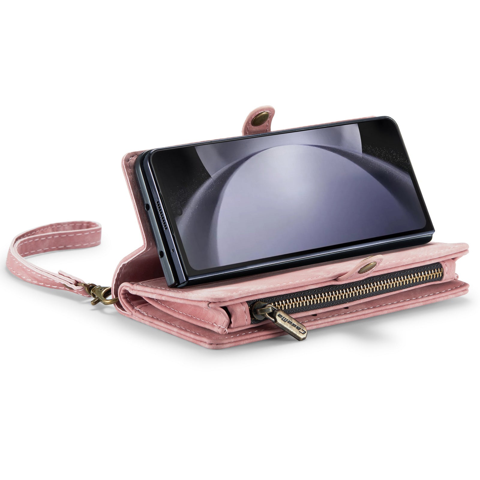 CASEME 008 Series for Samsung Galaxy Z Fold6 5G Case Leather Phone Cover Zipper Pocket - Pink