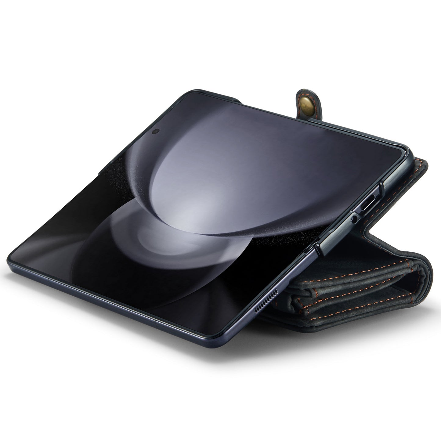 CASEME 008 Series for Samsung Galaxy Z Fold6 5G Case Leather Phone Cover Zipper Pocket - Black