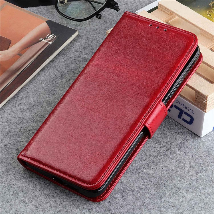 For Samsung Galaxy A04 4G (164.4 x 76.3 x 9.1 mm) Full Protection Flip Phone Case Crazy Horse Texture Wallet Stand PU Leather Phone Shell - Red