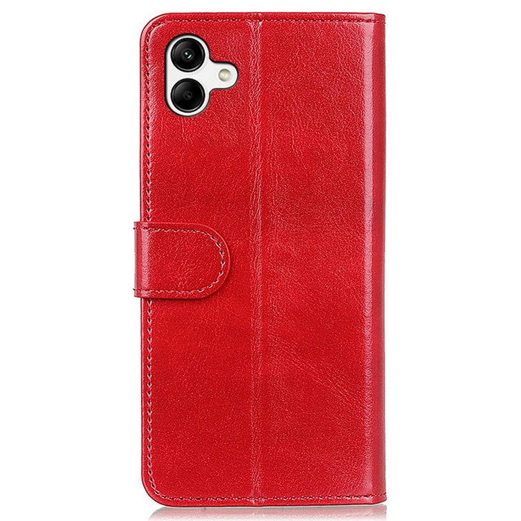For Samsung Galaxy A04 4G (164.4 x 76.3 x 9.1 mm) Full Protection Flip Phone Case Crazy Horse Texture Wallet Stand PU Leather Phone Shell - Red