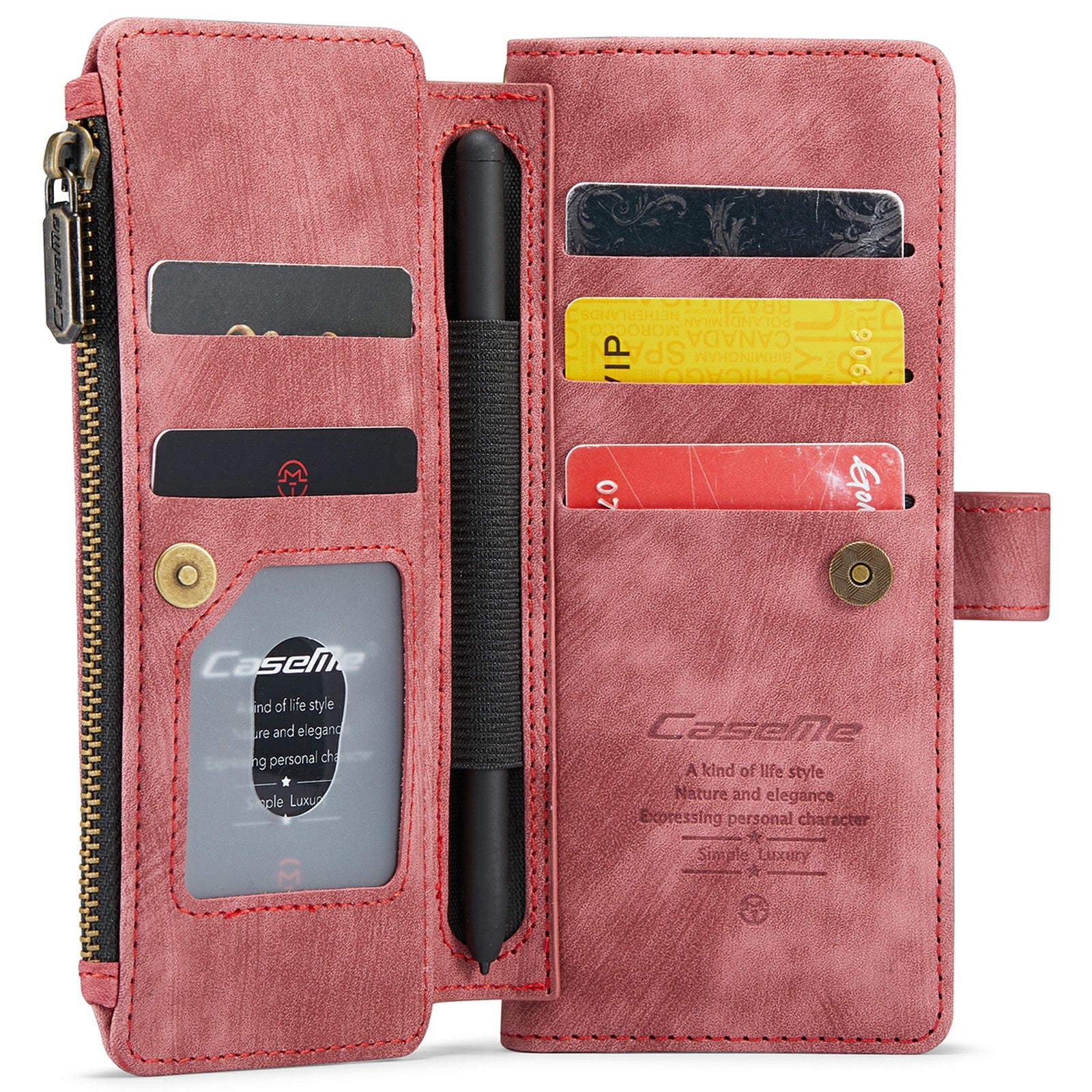 CASEME C30 Series for Samsung Galaxy Z Fold6 5G Leather Phone Case with 5 Card Slots - Red
