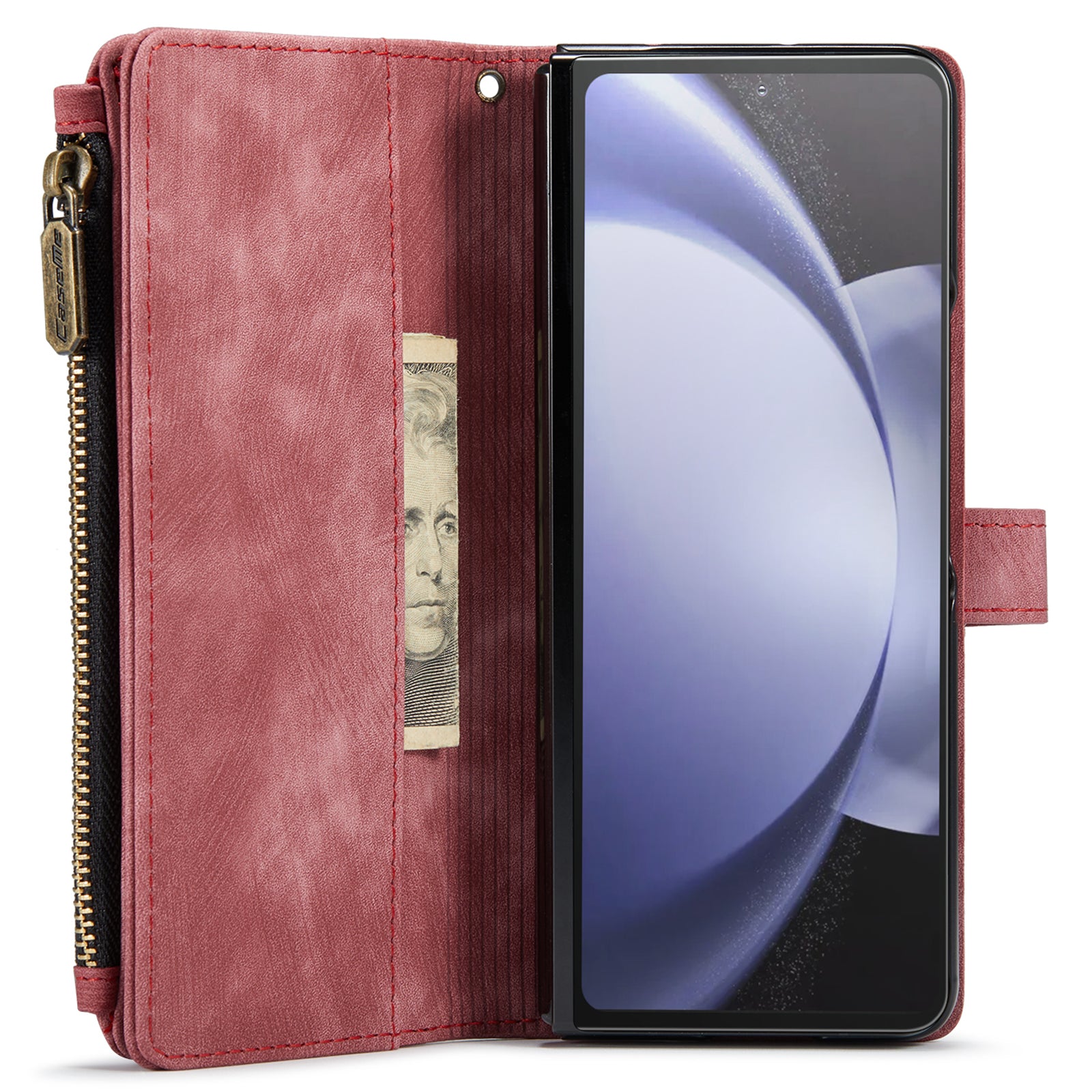 CASEME C30 Series for Samsung Galaxy Z Fold6 5G Leather Phone Case with 5 Card Slots - Red