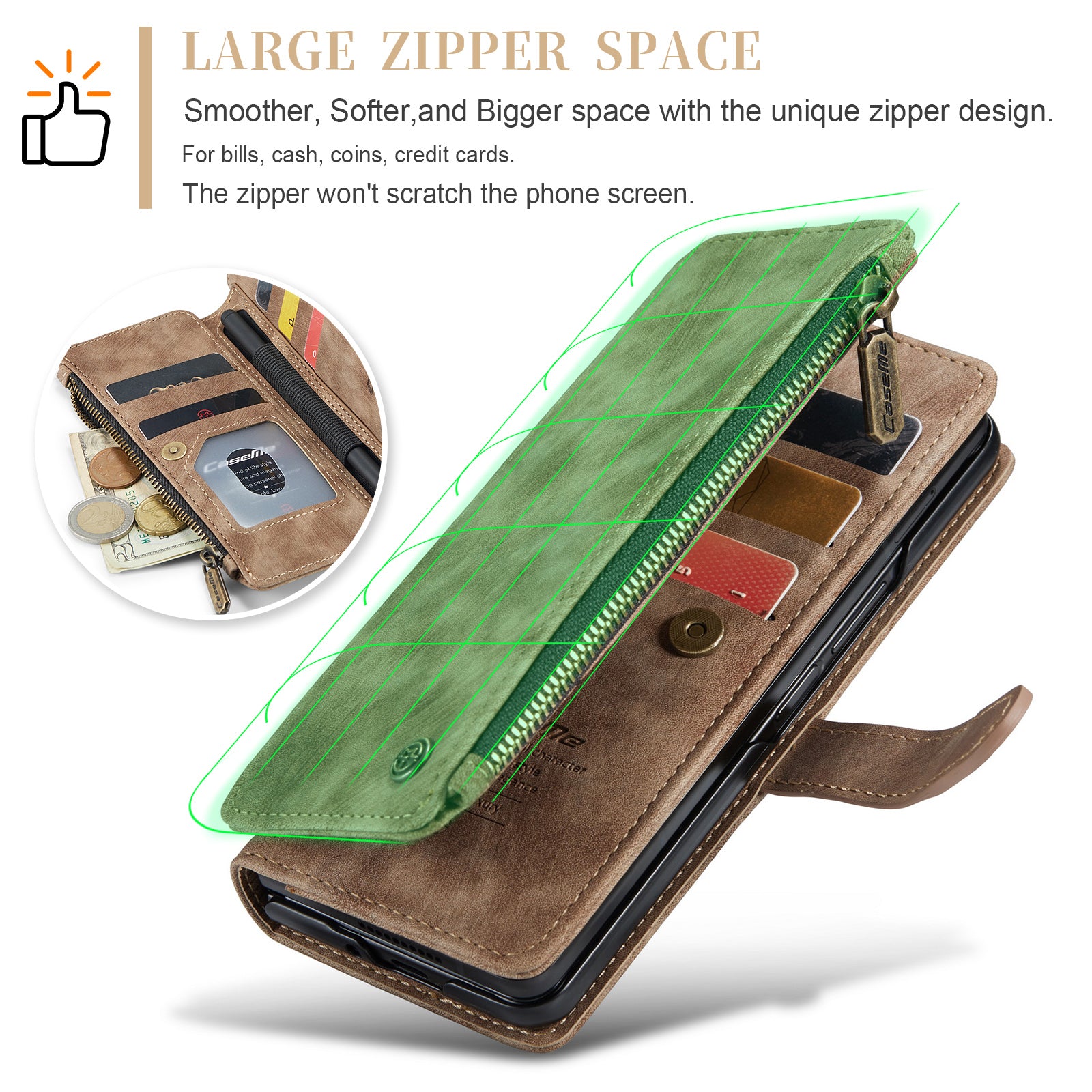 CASEME C30 Series for Samsung Galaxy Z Fold6 5G Leather Phone Case with 5 Card Slots - Brown