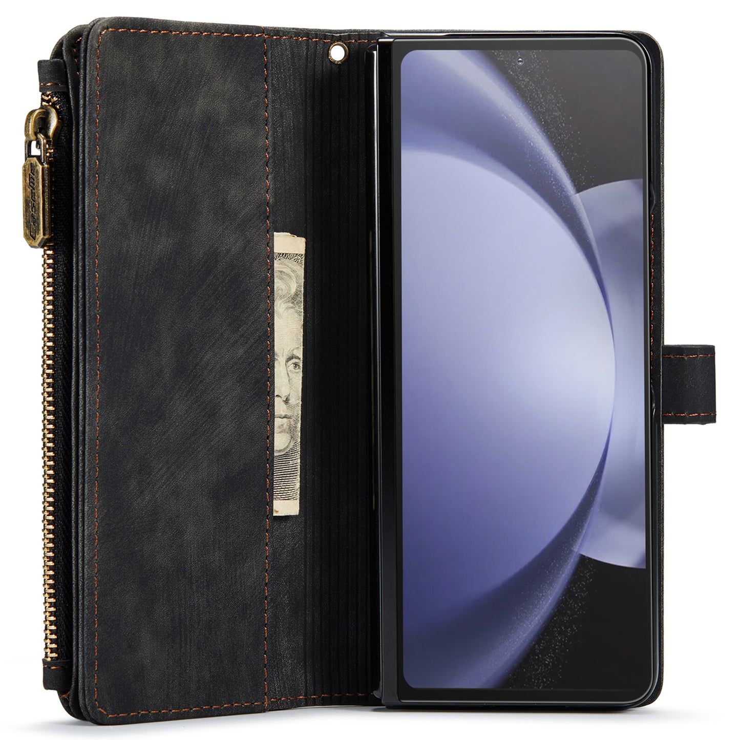 CASEME C30 Series for Samsung Galaxy Z Fold6 5G Leather Phone Case with 5 Card Slots - Black