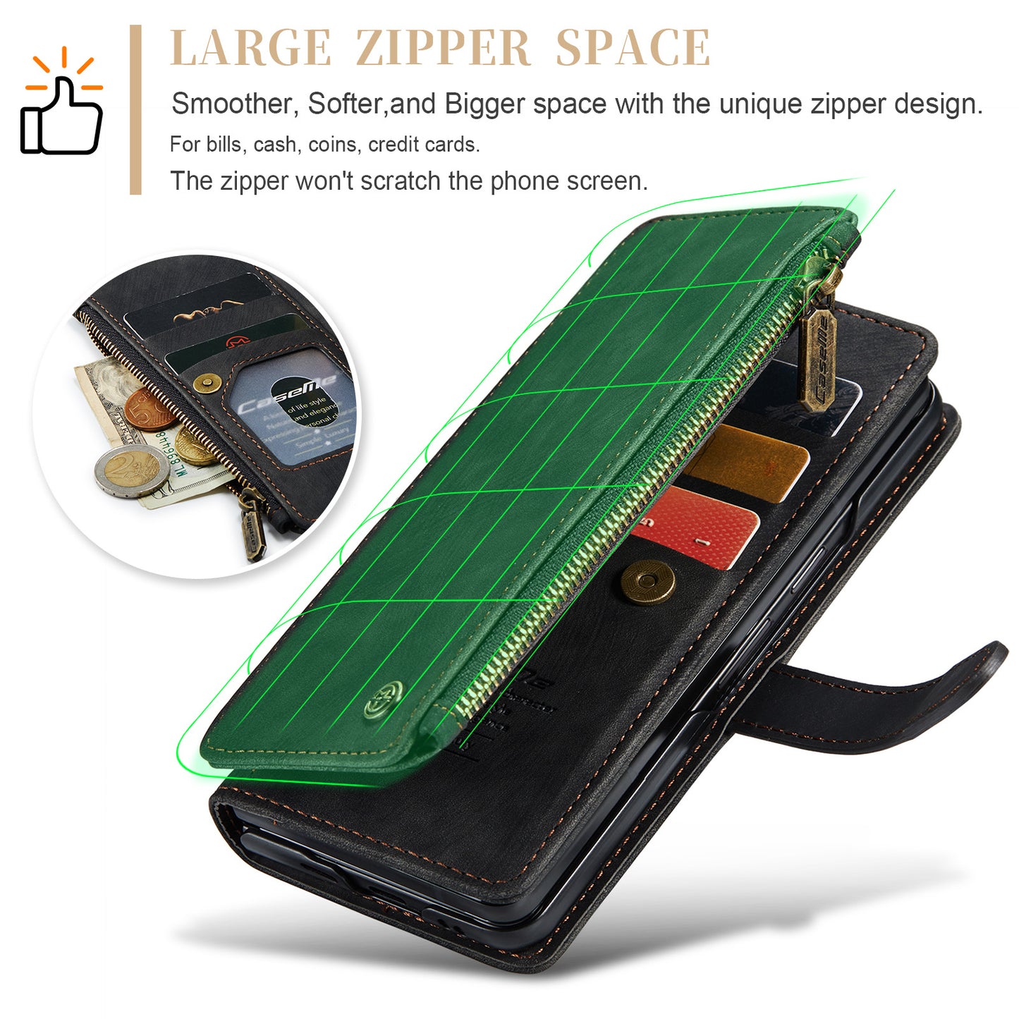CASEME C30 Series for Samsung Galaxy Z Fold6 5G Leather Phone Case with 5 Card Slots - Black