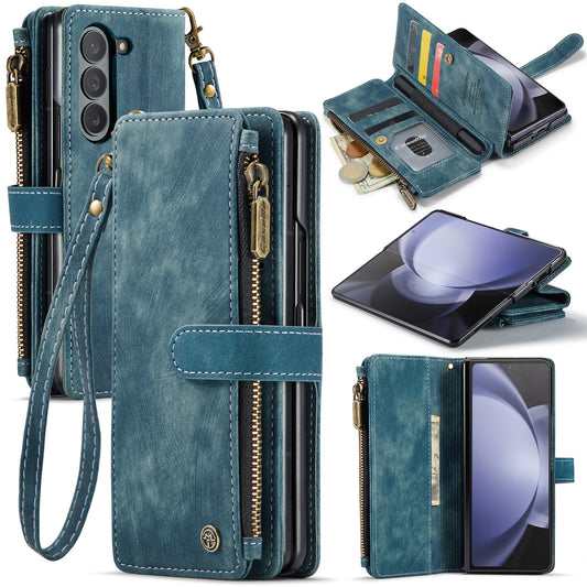 CASEME C30 Series for Samsung Galaxy Z Fold6 5G Leather Phone Case with 5 Card Slots - Blue