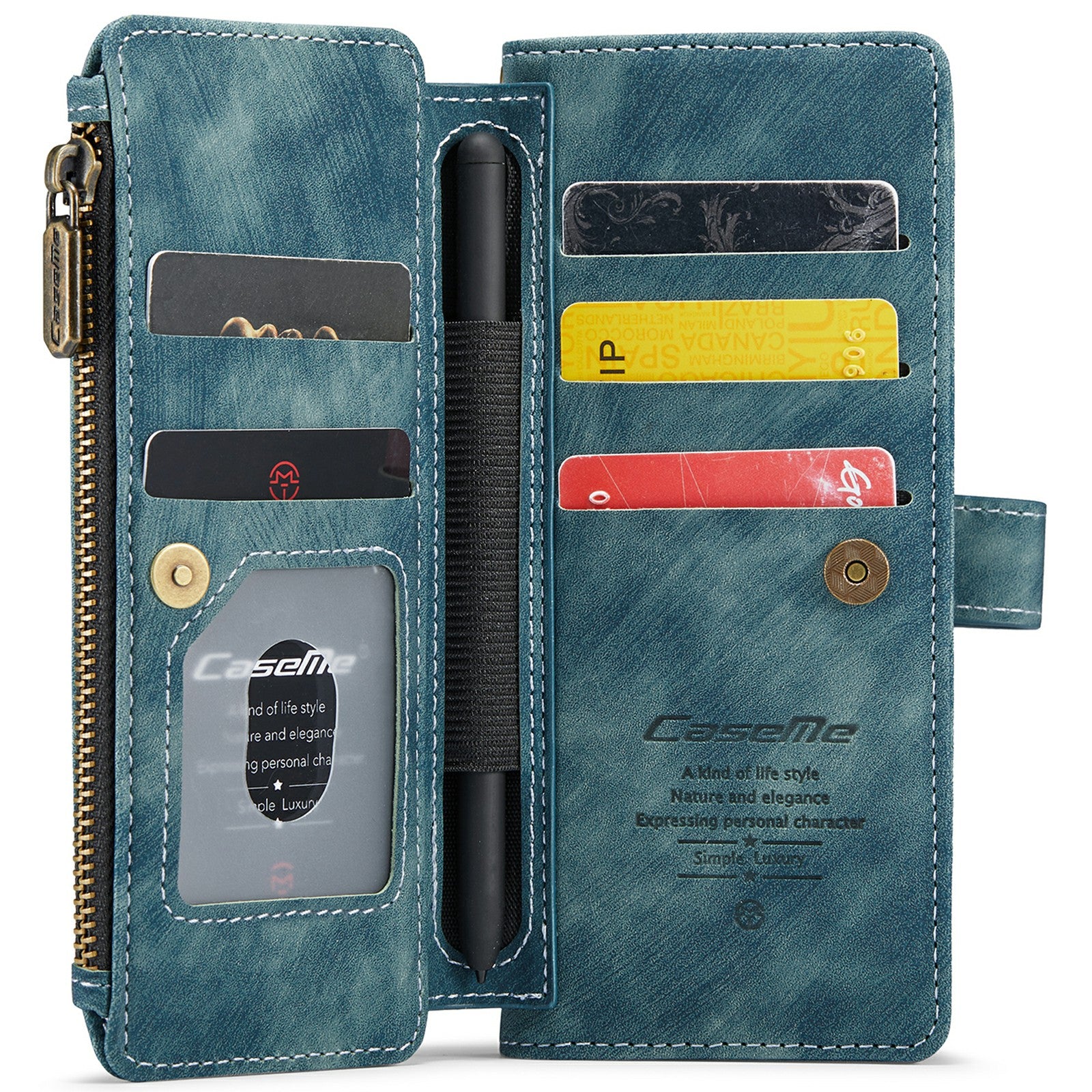CASEME C30 Series for Samsung Galaxy Z Fold6 5G Leather Phone Case with 5 Card Slots - Blue