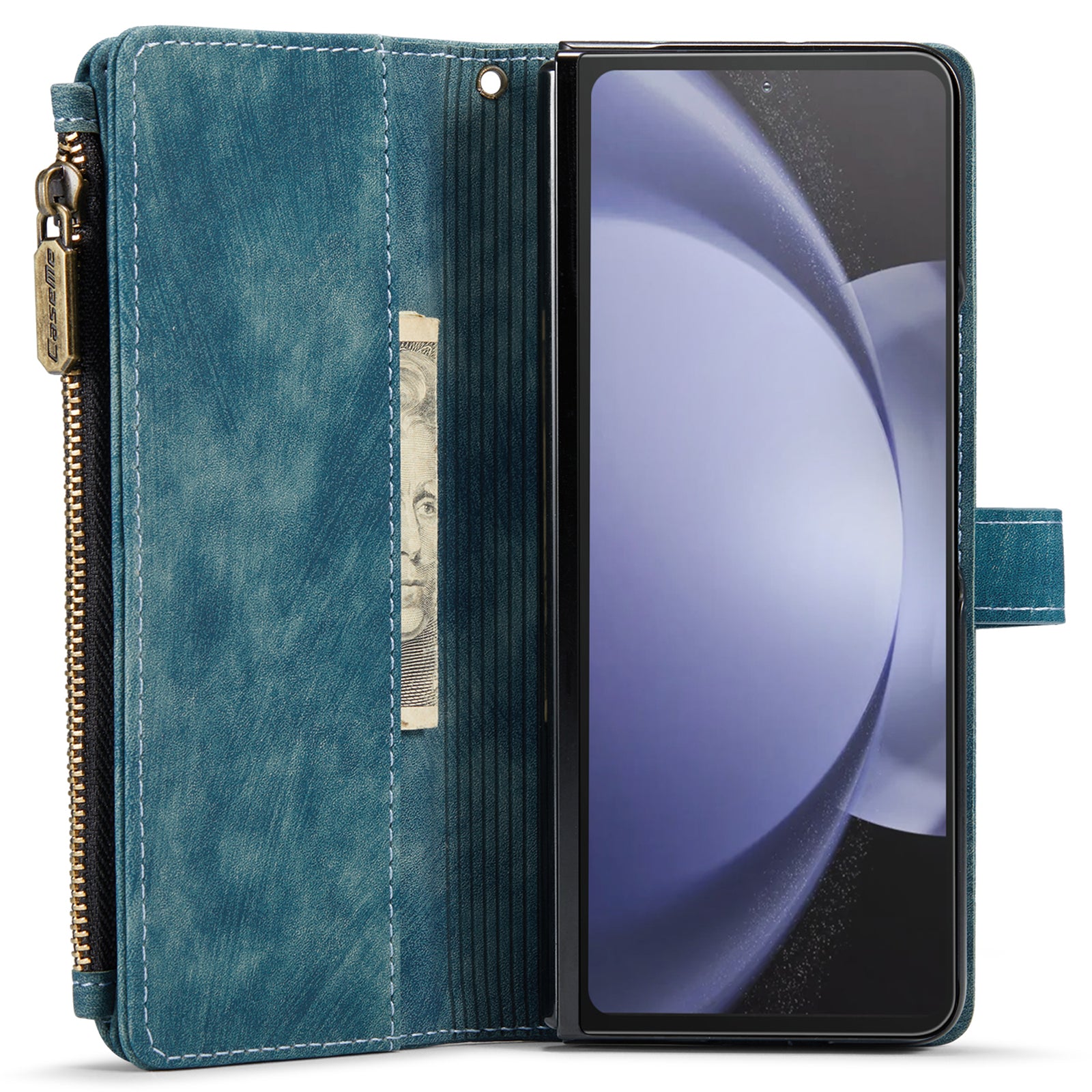 CASEME C30 Series for Samsung Galaxy Z Fold6 5G Leather Phone Case with 5 Card Slots - Blue