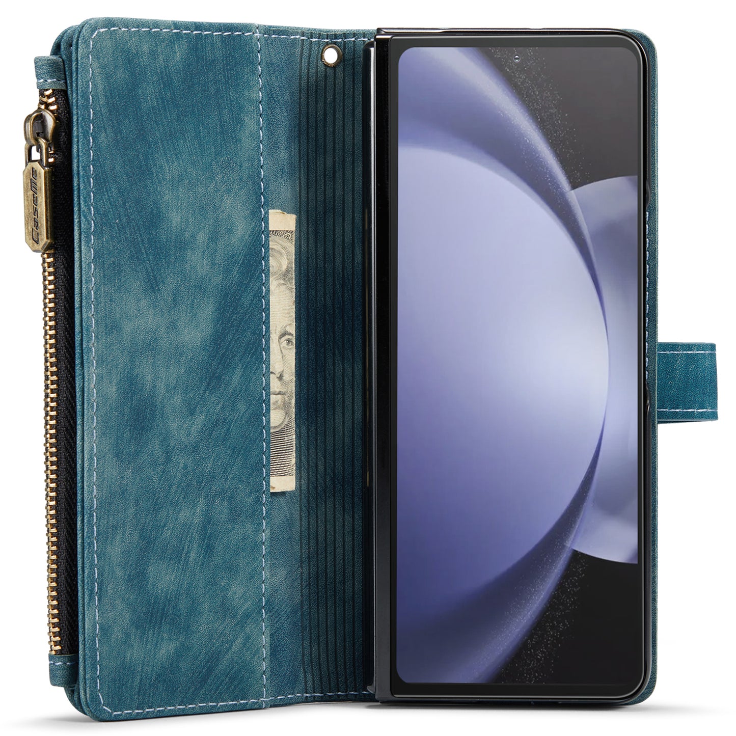 CASEME C30 Series for Samsung Galaxy Z Fold6 5G Leather Phone Case with 5 Card Slots - Blue