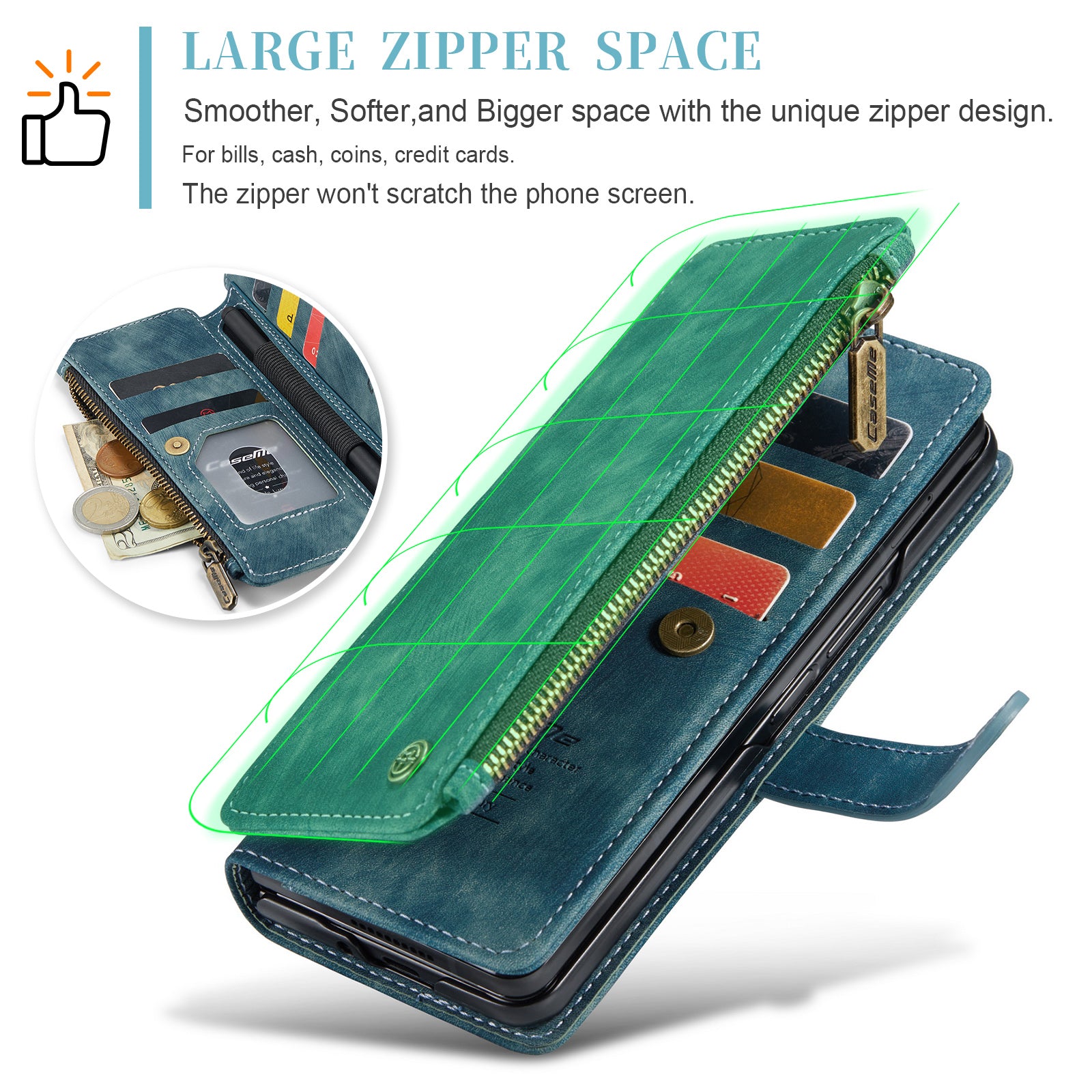 CASEME C30 Series for Samsung Galaxy Z Fold6 5G Leather Phone Case with 5 Card Slots - Blue