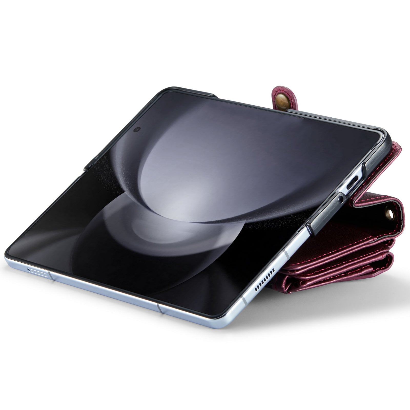 CASEME C36 Series For Samsung Galaxy Z Fold6 5G Leather Case with 5 Card Slots / Shoulder Strap -  Wine Red