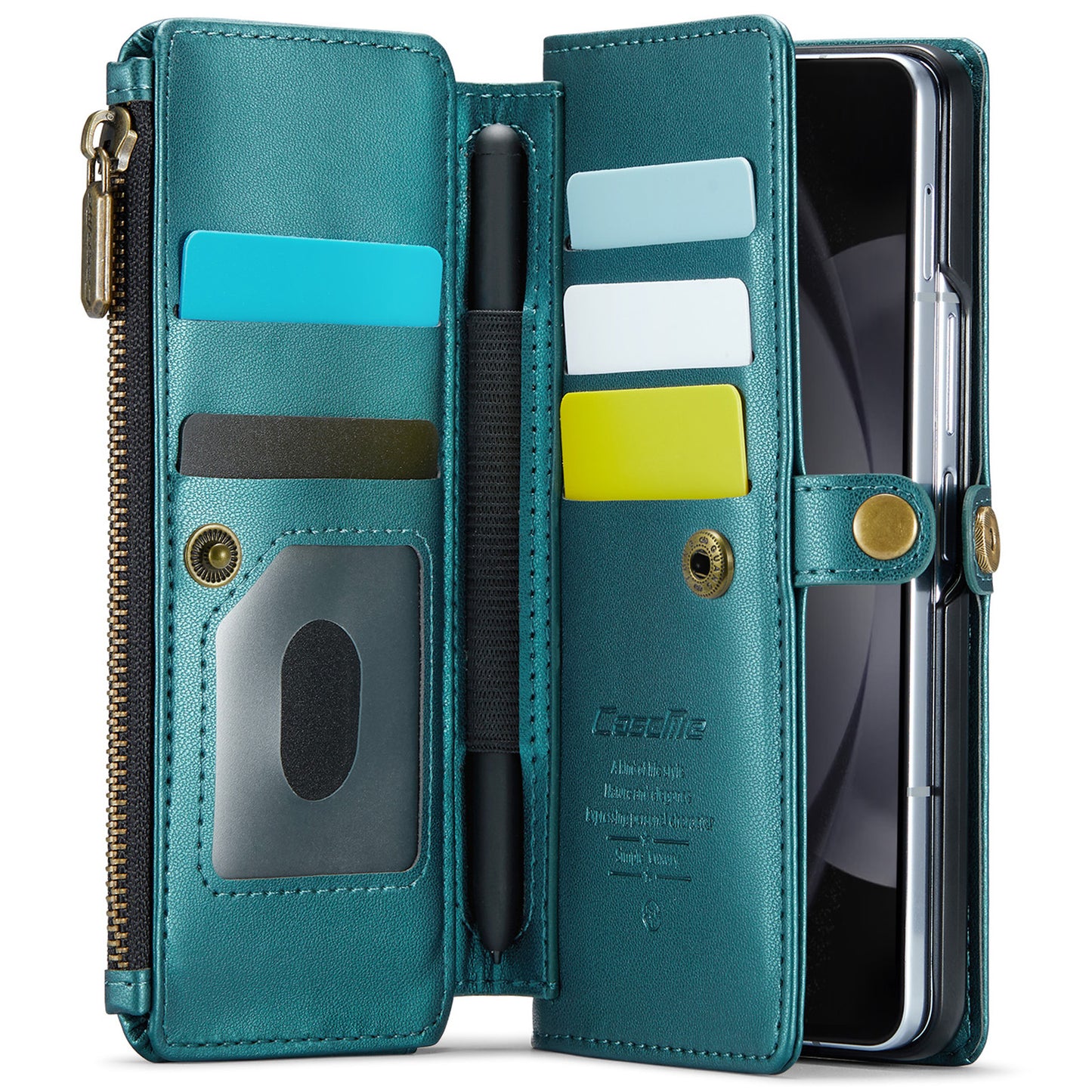 CASEME C36 Series For Samsung Galaxy Z Fold6 5G Leather Case with 5 Card Slots / Shoulder Strap -  Green