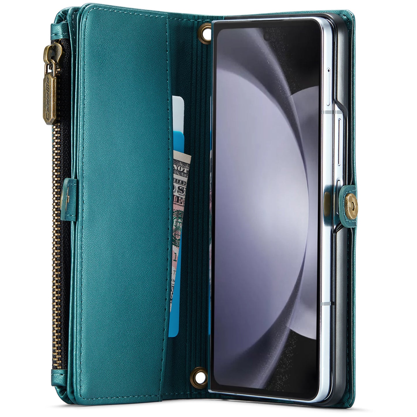 CASEME C36 Series For Samsung Galaxy Z Fold6 5G Leather Case with 5 Card Slots / Shoulder Strap -  Green