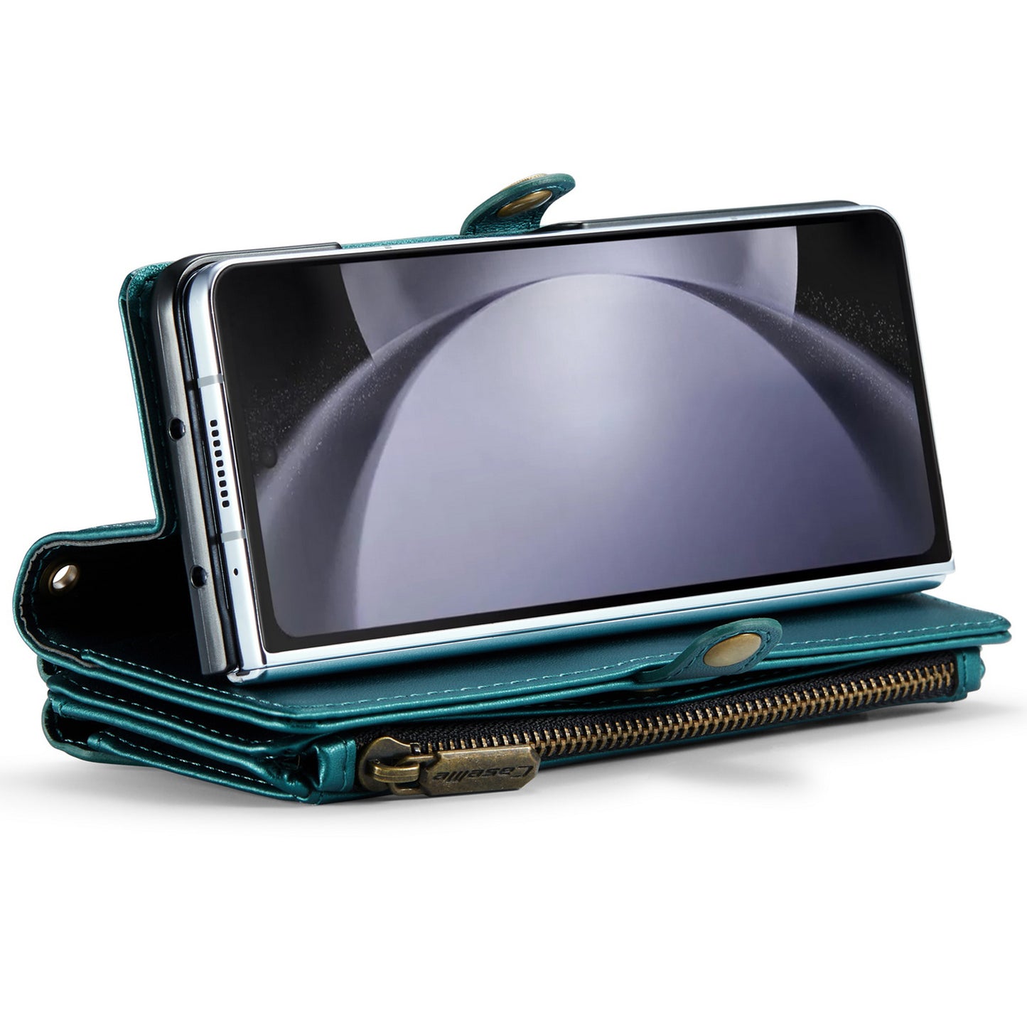 CASEME C36 Series For Samsung Galaxy Z Fold6 5G Leather Case with 5 Card Slots / Shoulder Strap -  Green