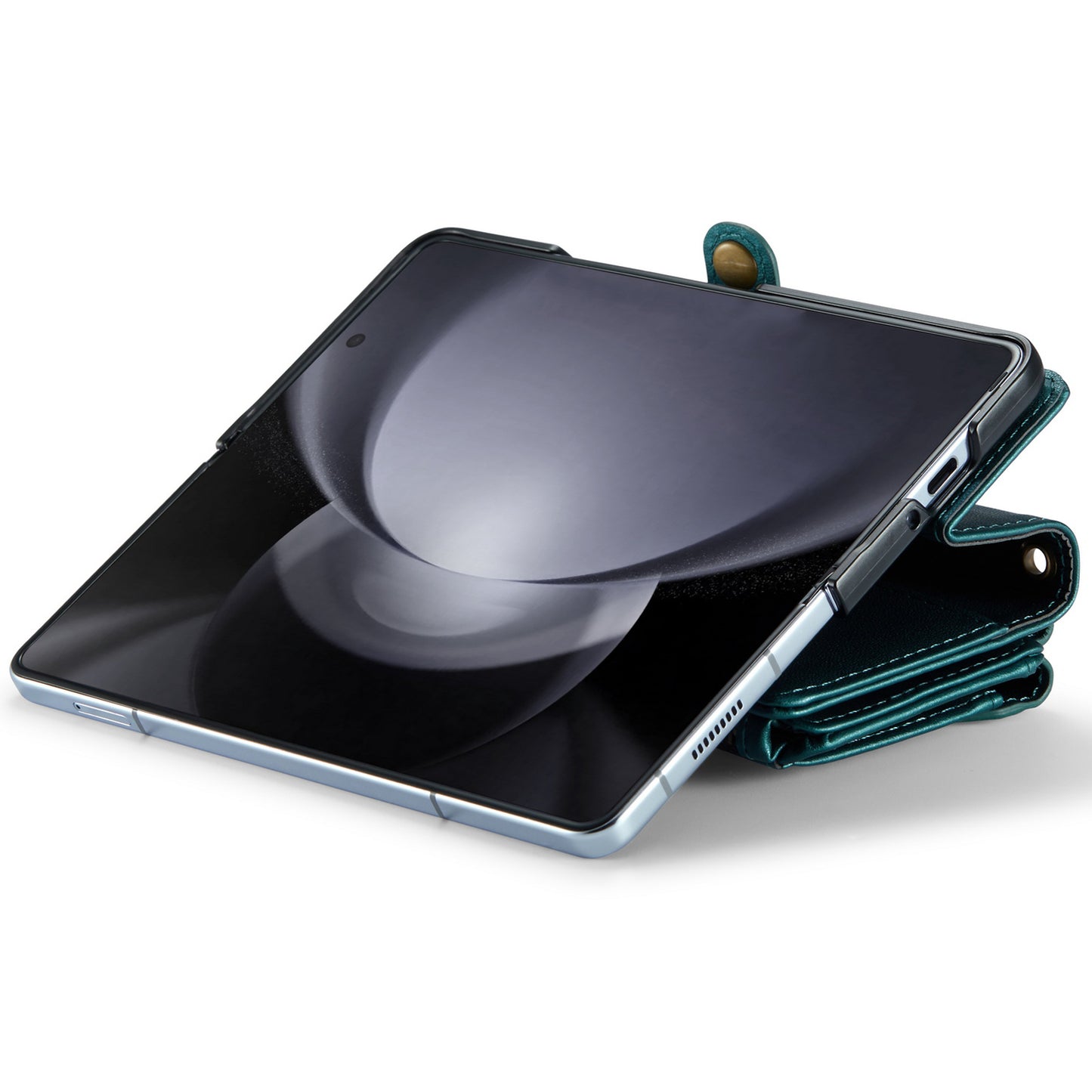 CASEME C36 Series For Samsung Galaxy Z Fold6 5G Leather Case with 5 Card Slots / Shoulder Strap -  Green