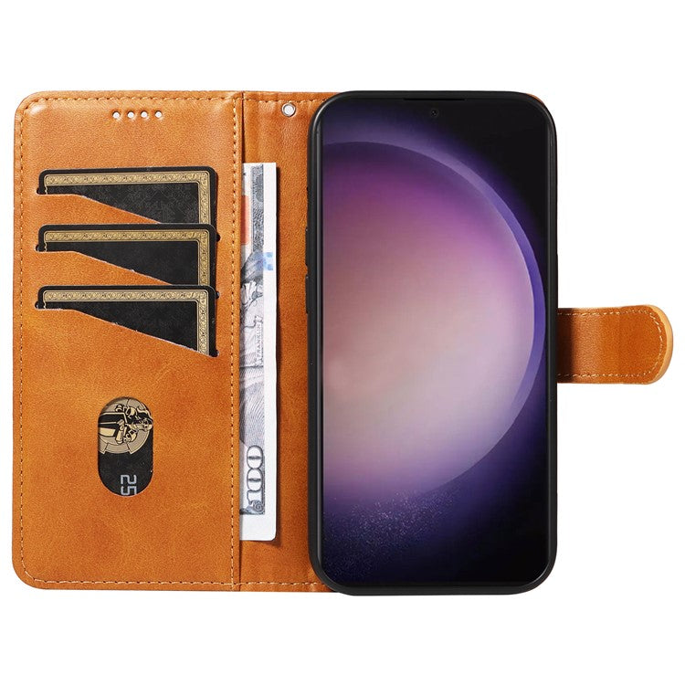 For Samsung Galaxy S24 Ultra Case T-Shaped Lines Leather Wallet Cover - Yellow