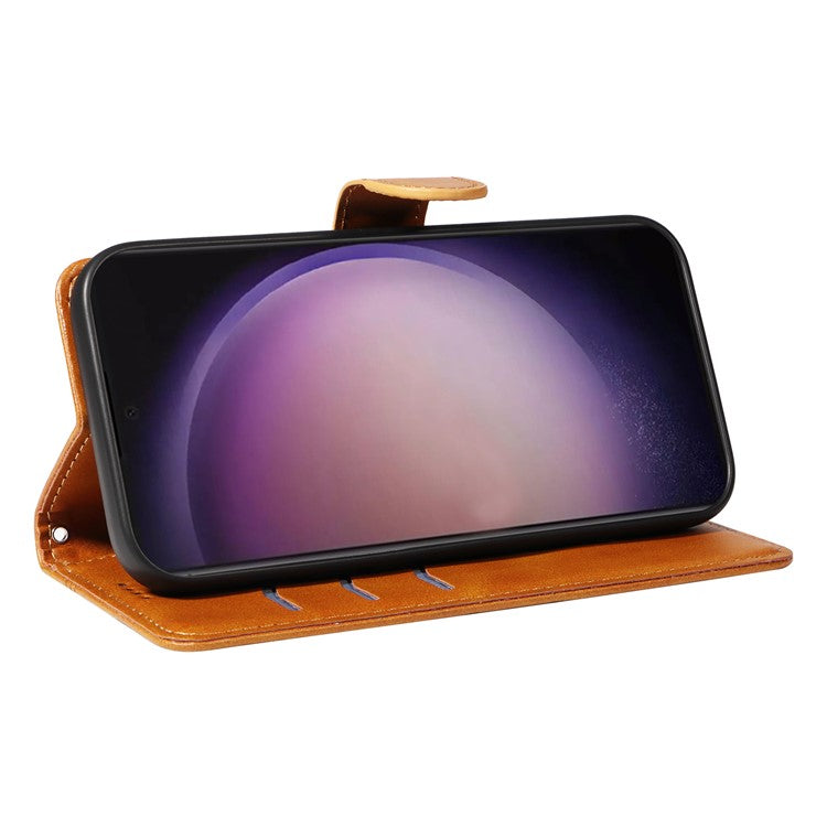 For Samsung Galaxy S24 Ultra Case T-Shaped Lines Leather Wallet Cover - Yellow