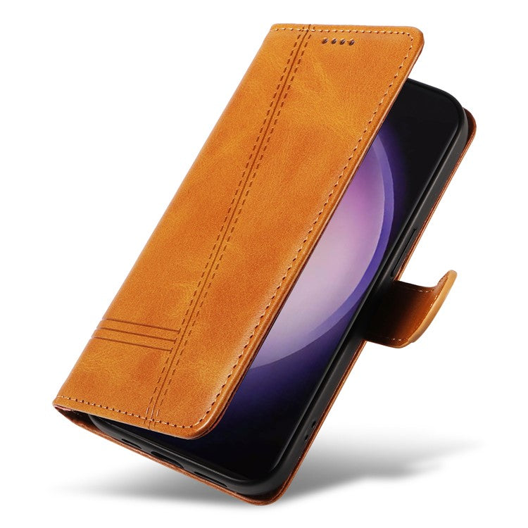 For Samsung Galaxy S24 Ultra Case T-Shaped Lines Leather Wallet Cover - Yellow