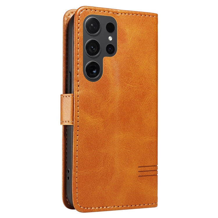 For Samsung Galaxy S24 Ultra Case T-Shaped Lines Leather Wallet Cover - Yellow