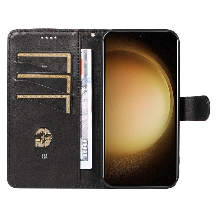 For Samsung Galaxy S23+ Case T-Shaped Lines PU Leather Wallet Phone Cover - Black