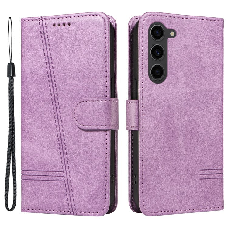 For Samsung Galaxy S23 Case Wallet Flip Leather Phone Cover T-Shaped Lines - Light Purple