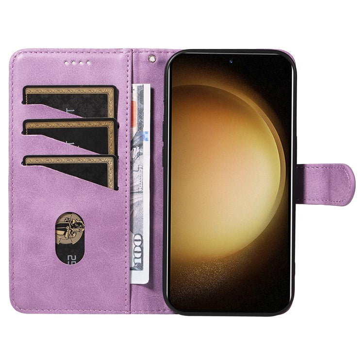 For Samsung Galaxy S23 Case Wallet Flip Leather Phone Cover T-Shaped Lines - Light Purple