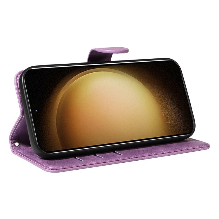 For Samsung Galaxy S23 Case Wallet Flip Leather Phone Cover T-Shaped Lines - Light Purple