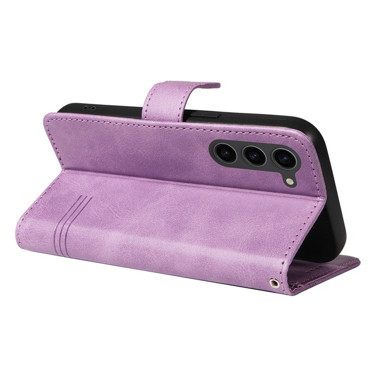 For Samsung Galaxy S23 Case Wallet Flip Leather Phone Cover T-Shaped Lines - Light Purple