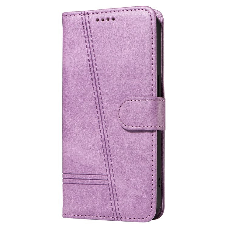 For Samsung Galaxy S23 Case Wallet Flip Leather Phone Cover T-Shaped Lines - Light Purple