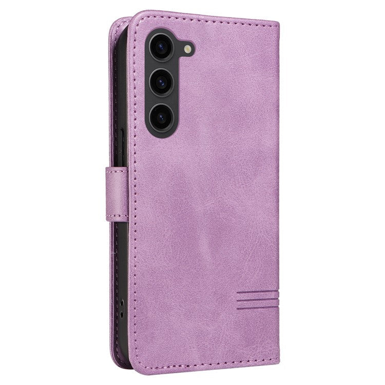 For Samsung Galaxy S23 Case Wallet Flip Leather Phone Cover T-Shaped Lines - Light Purple