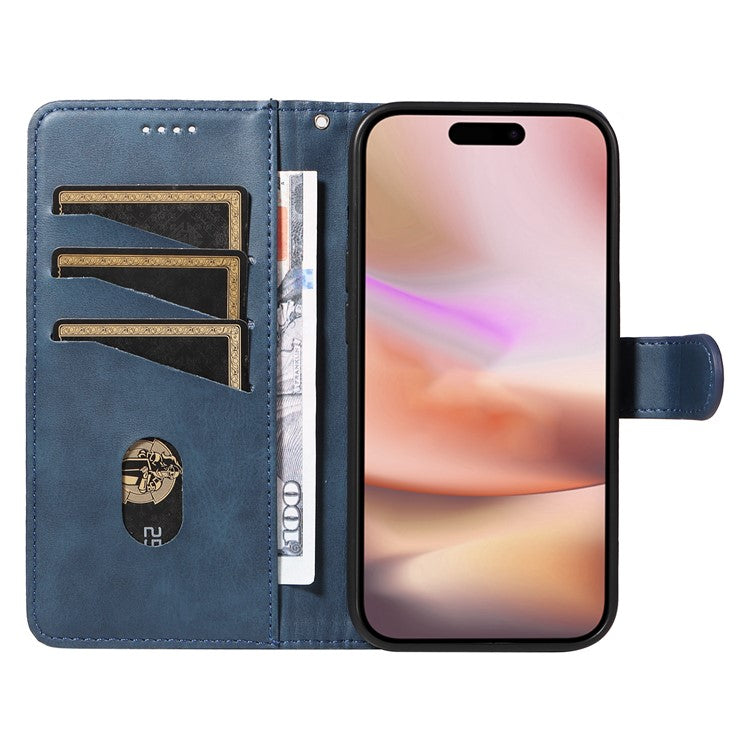 For iPhone 16 Case Wallet PU Leather Folio Flip Phone Cover T-Shaped Lines - Blue