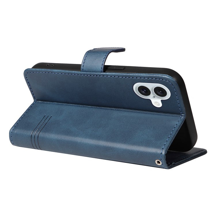 For iPhone 16 Case Wallet PU Leather Folio Flip Phone Cover T-Shaped Lines - Blue
