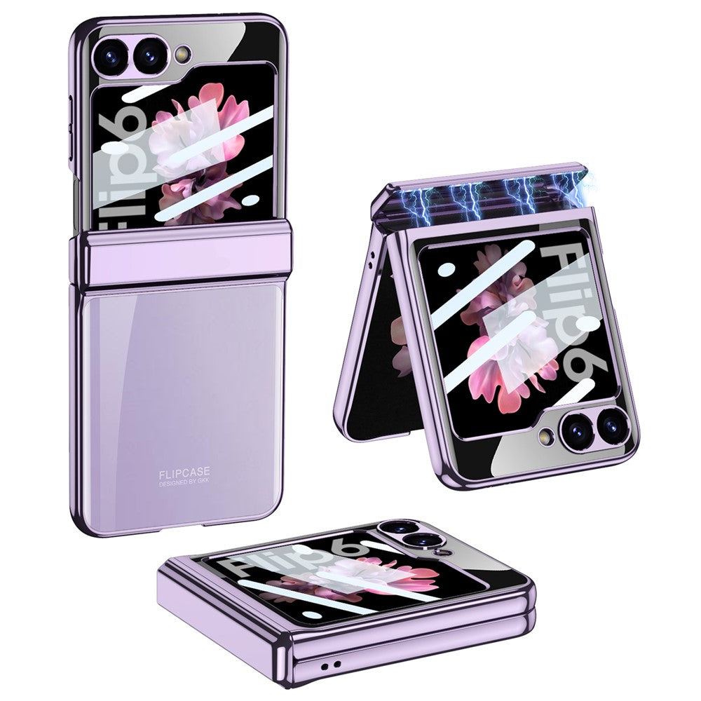 GKK For Samsung Galaxy Z Flip7 FE 5G / Z Flip6 5G Case Hard PC Phone Cover with Tempered Glass Back Screen Protector - Purple