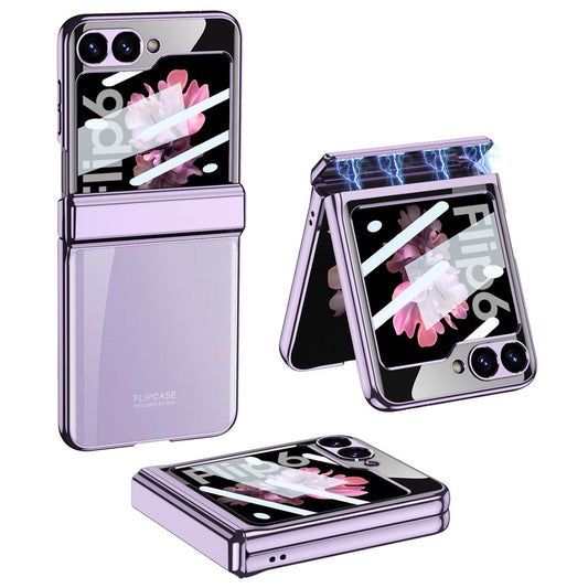 GKK For Samsung Galaxy Z Flip7 FE 5G / Z Flip6 5G Case Hard PC Phone Cover with Tempered Glass Back Screen Protector - Purple