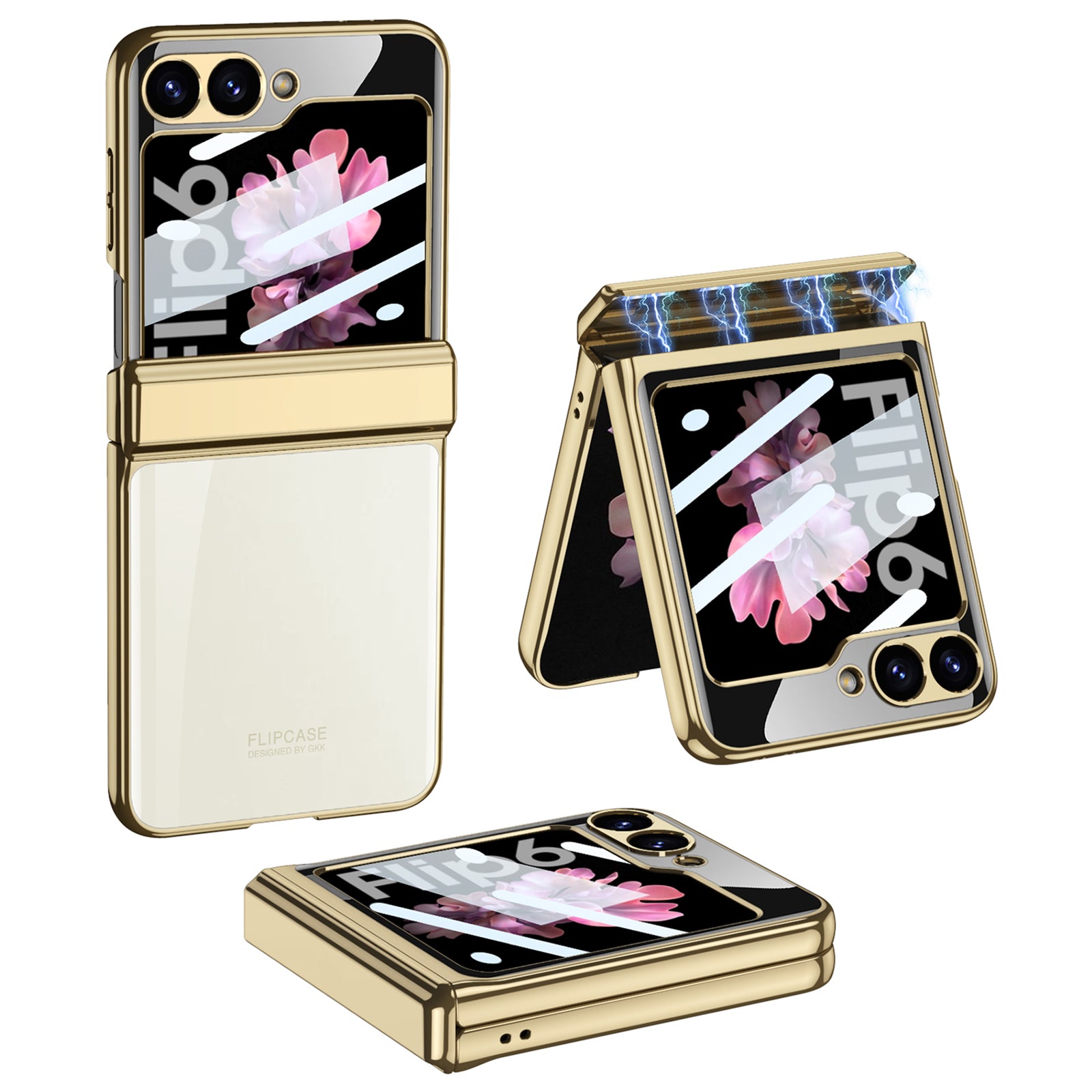 GKK For Samsung Galaxy Z Flip6 5G Case Hard PC Phone Cover with Tempered Glass Back Screen Protector - Champagne Gold