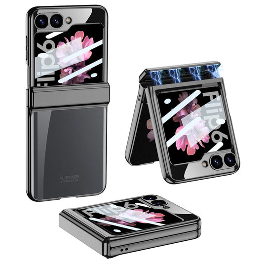 GKK For Samsung Galaxy Z Flip7 FE 5G / Z Flip6 5G Case Hard PC Phone Cover with Tempered Glass Back Screen Protector - Black