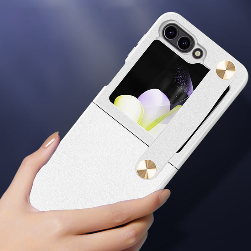 GKK For Samsung Galaxy Z Flip6 5G Case Ultra-Thin PC+PU Folding Phone Case with Leather Strap - White