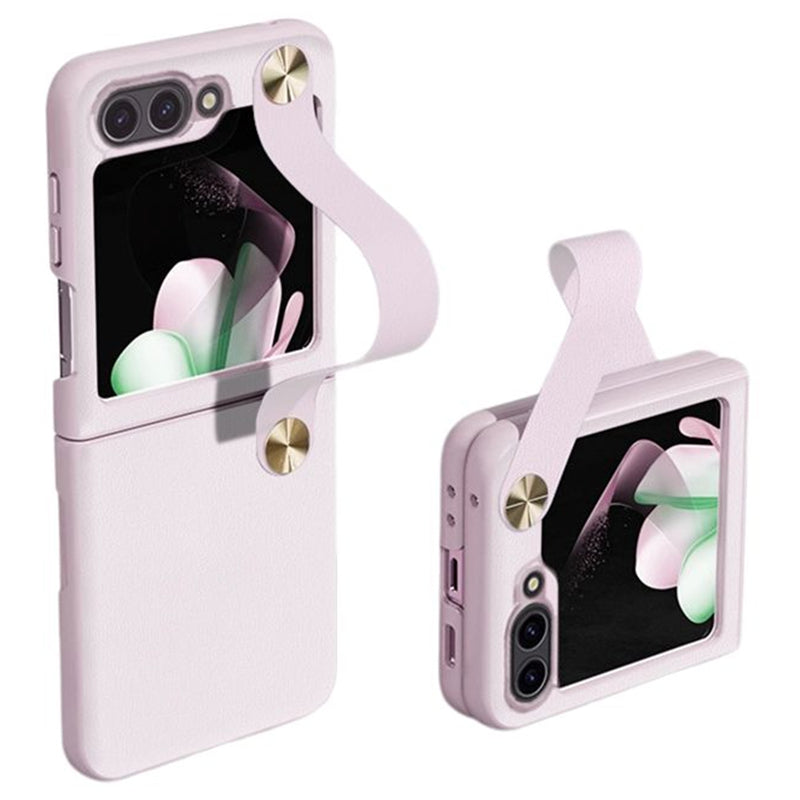 GKK For Samsung Galaxy Z Flip6 5G Case Ultra-Thin PC+PU Folding Phone Case with Leather Strap - Pink