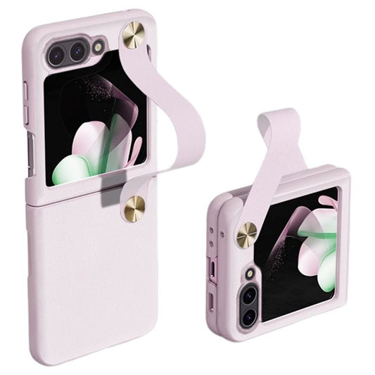 GKK For Samsung Galaxy Z Flip6 5G Case Ultra-Thin PC+PU Folding Phone Case with Leather Strap - Pink