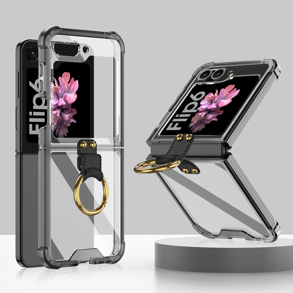 GKK For Samsung Galaxy Z Flip6 5G Case Ring Holder Kickstand TPU Phone Cover - Transparent Black