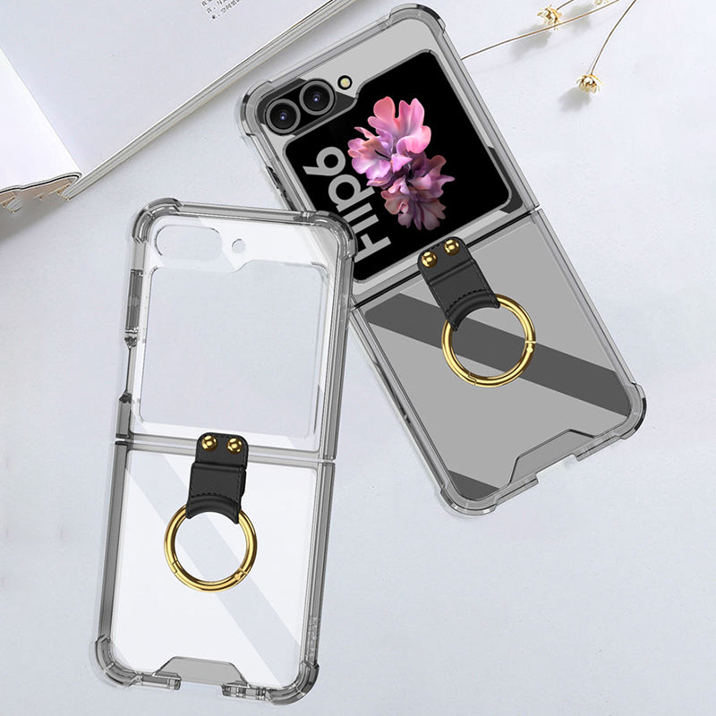 GKK For Samsung Galaxy Z Flip6 5G Case Ring Holder Kickstand TPU Phone Cover - Transparent Black