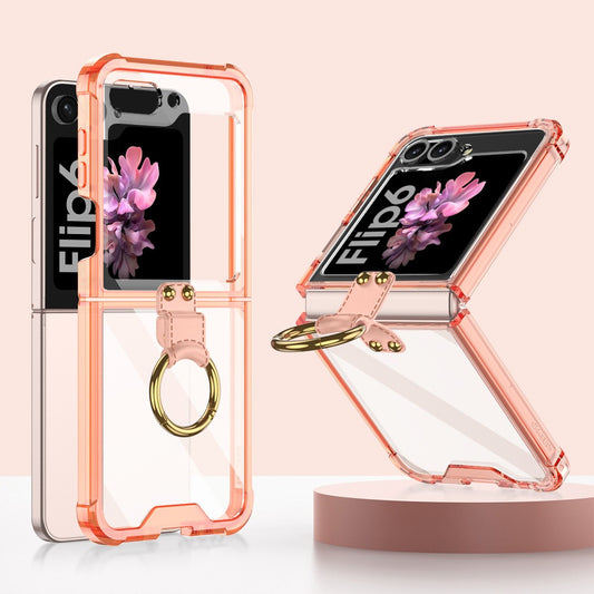 GKK For Samsung Galaxy Z Flip7 FE 5G / Z Flip6 5G Case Ring Holder Kickstand TPU Phone Cover - Transparent Orange