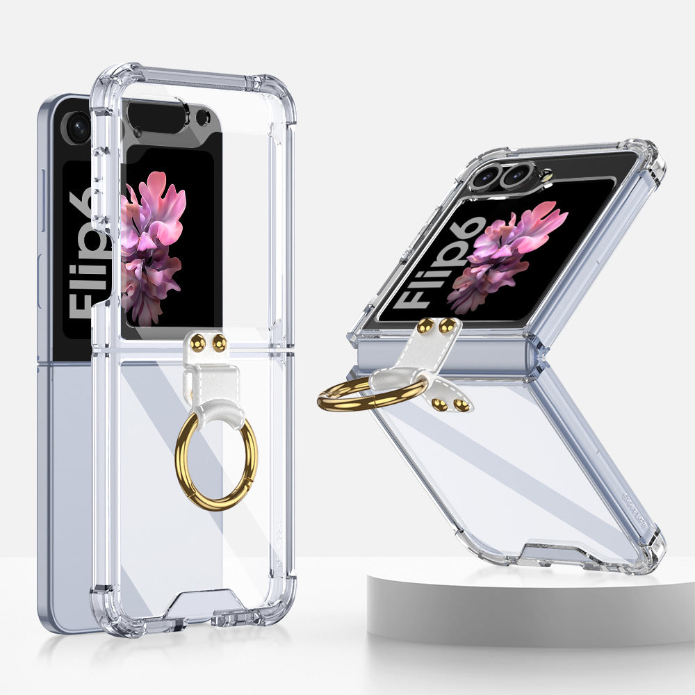 GKK For Samsung Galaxy Z Flip6 5G Case Ring Holder Kickstand TPU Phone Cover - Transparent