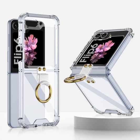 GKK For Samsung Galaxy Z Flip6 5G Case Ring Holder Kickstand TPU Phone Cover - Transparent